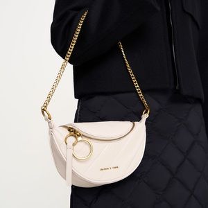 Philomena Wrinkled-Effect Half-Moon Crossbody Bag - Ivory